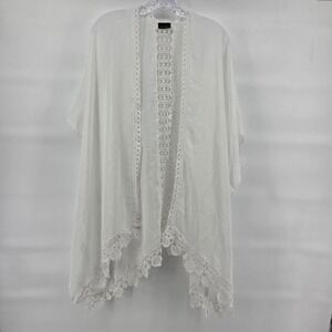COCO CARMEN Coverup One Size White Lace Trim Open Front Kimono Beach Pool Resort